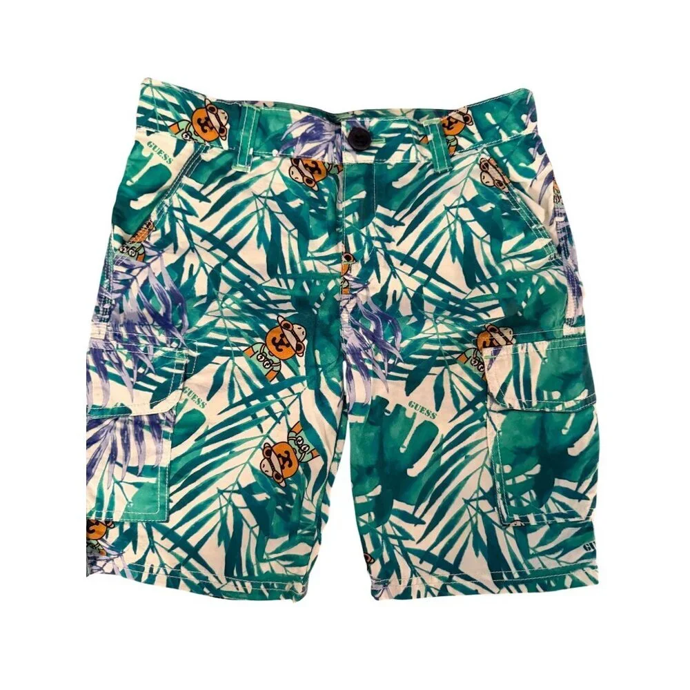 Guess Boys Size 6 Green Tropical Teddy Bear Cargo Short And Shirt Set Casual